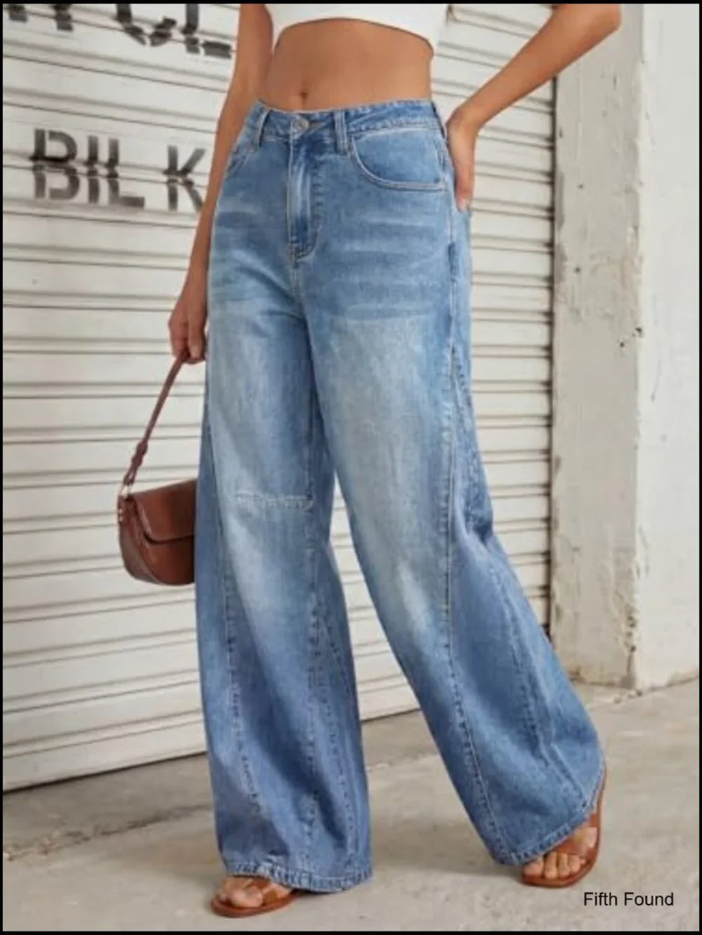 Women's High Waisted Wide Leg Barrel Jeans Stretch Denim Pants - Picture 3 of 7